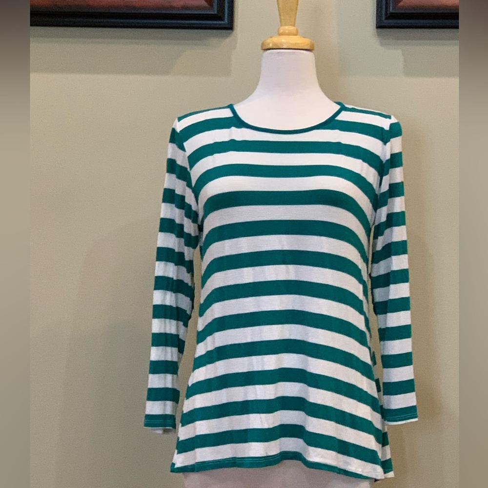 Coco & Main | Size XL Emerald Green/White Striped Top